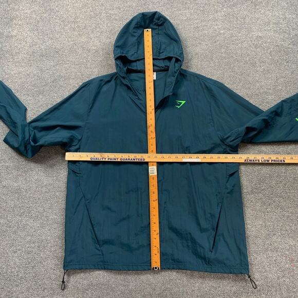 Gymshark Jacket Mens 3XL Spruce Lime Sport Windbreaker Full Zip Vented Hooded - Picture 8 of 13